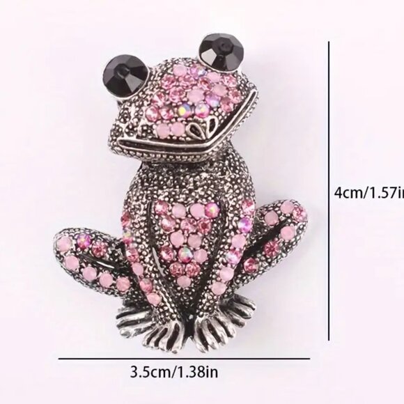 🌺 🌺 🌺Vintage Style Frog Toad Brooch, Rhinestone-Encrusted Fashion Animal Pin - Picture 2 of 5